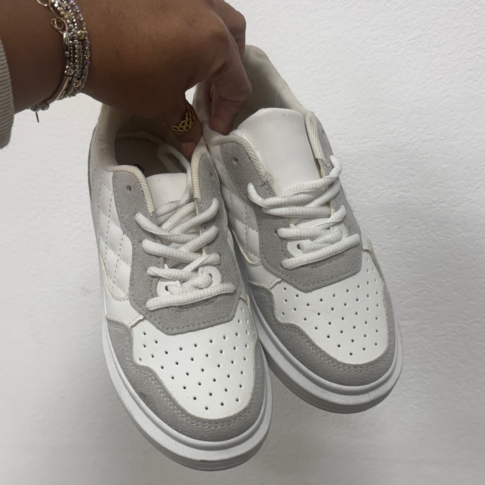 Qupid Cream and Gray Quilted Sneakers